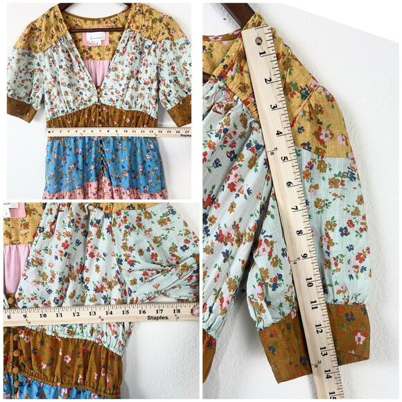 Anthropologie Boho Hippie Cottagecore Size S Floral Patchwork Tiered Maxi Dress - Picture 6 of 10